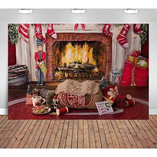 Photography Background Merry Christmas Party Santa Gift Fireplace Newborn Baby Kid Child Portrait Backdrop Photo Studio