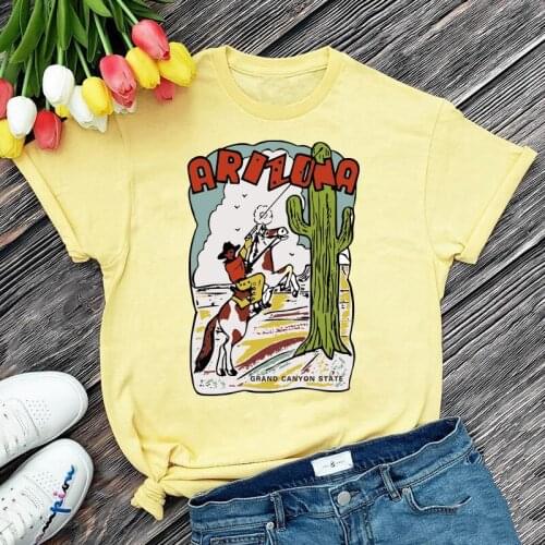 Retro Style 70s 80s Arizona Cowboy Tees For Women Short Sleeve Cotton Crewneck Tops American Fashion Graphic Western T shirts