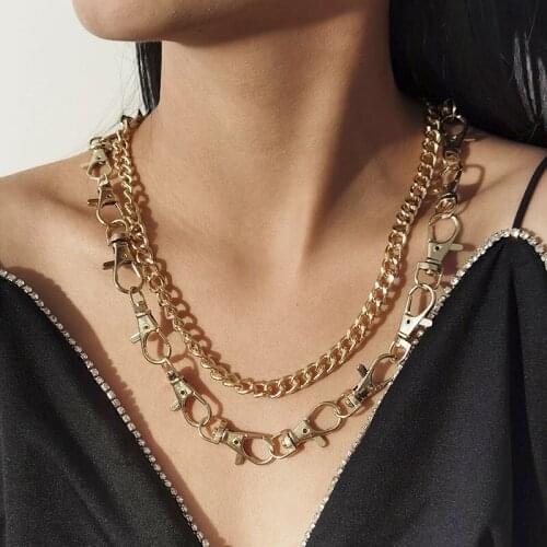 Punk Creative Thick Chains Necklace Women Hiphop Vintage Double Layer Alloy Geometric Clavicle Necklace Jewelry Exaggerated