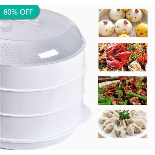 Round Single/Double Tier Microwave Food Steamer Kitchen Veggies Fish Cookware Plastic Environmental Protection Is Not Hot