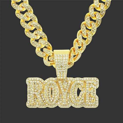 Hip Hop Iced Out Cubic Zircon Letter ROYCE Pendant & Necklace For Men Women With Width 13mm Miami Cuban Chain Choker