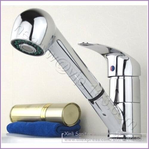 L15769 - Luxury Chrome Color Brass Material Single Lever Pull Out Kitchen Faucet