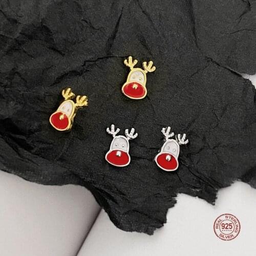 LKO Small Deer 925 Sterling Silver Fresh Cute Fawn Temperament Personality Trendy Female Stud Earrings For Christmas Gifts