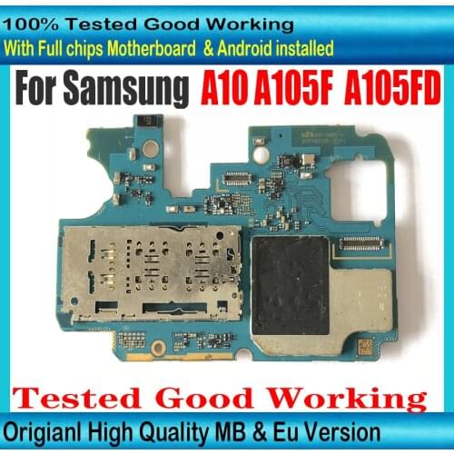 100% Original For Samsung Galaxy A10 A105F A105FD Unlocked Motherboard with chips Logic Board Good Working With Android System