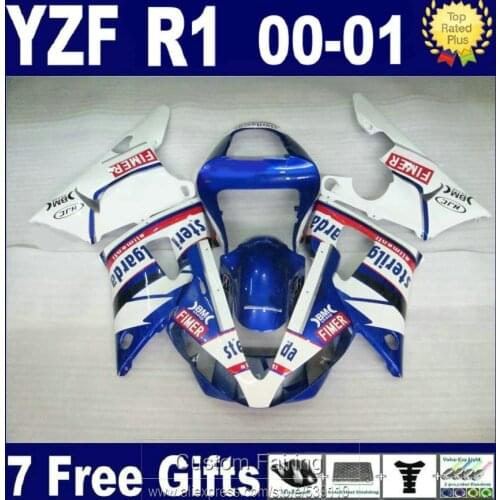 Free 7 gifts fairing kit for Yamaha YZFR1 00 01 white blue bodywork fairings set YZF R1 2000 2001 LK48