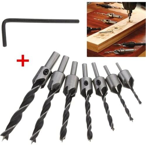 7pcs HSS 5 Flute Countersink Drill Bit Set Reamer Woodworking Chamfer 3mm-10mm