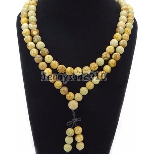 Natural Picture Jaspe 10mm Gems Stone Buddhist 108 Bead Prayer Mala Long Necklace Multi-Purpose Bracelet Necklace 5Strands/Pack