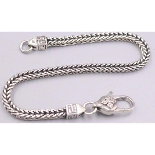 New Pure Solid 925 Sterling Bracelet Vajra Button 3.5mm Foxtail Link Chain Bracelet 18cm