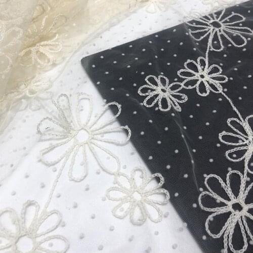 New flowers embroidery tulle 1 yard 130cm wide women dress girls clothes mesh fabric birthday wedding party sewing material