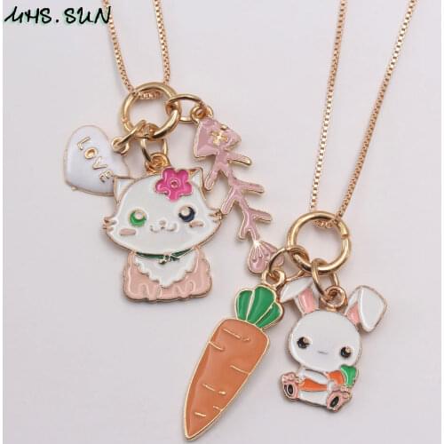 MHS.SUN Adorable Cat Rabbit Pendants Necklace Kids Girls Child Charming Chain Necklace For Party Gift Jewelry 1Pc