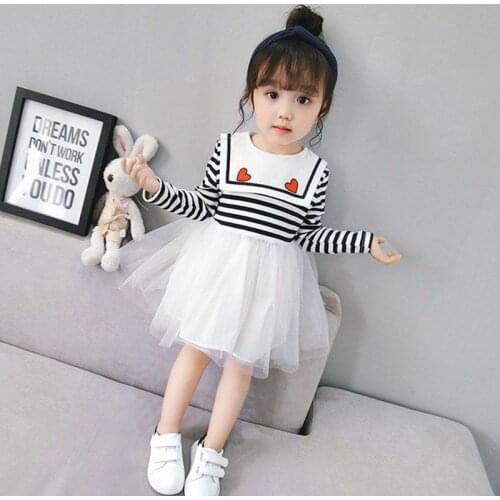 Kids Girls Spring Dresses for Girls Striped Princess Tutu Dress Girls Heart Print Long Sleeve Party Vestidos Children Clothing