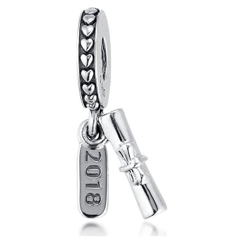 Authentic 925 Sterling Silver Graduation Scroll Dangle Beads Fits DIY Bracelets Charms Silver 925 Original Jewelry Making Perles