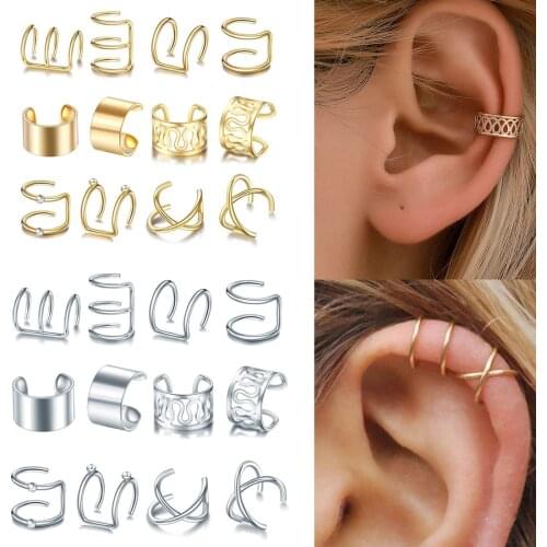 12pcs Trendy Clip Earrings For Women Teens Girls Fake Piercing Geometric Ear Clips Ear Cuffs Daily Party Fashion Jewelry Gifts