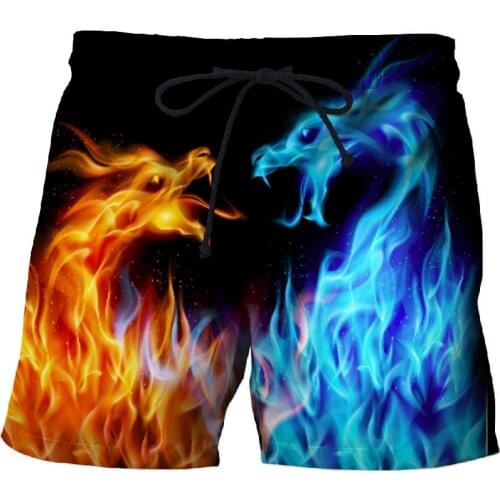 2021 Fashion Flame Beach Pants 3D Summer Fashion Beach Pants Casual Men And Women Blue Flame Print Shorts