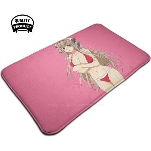 Calm And Lovely Girl Isuzu Sento From Amagi Brilliant Park Anime. Kawaii Sento Isuzu Anime Waifu In Red Swimsuit. Door Mat Foot