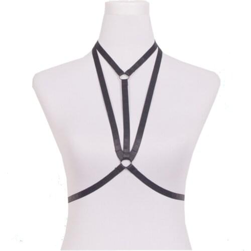 Punk goth Efashionmx Gothic Elastic Body Cage Harness Lingerie Womens Sexy Goth Harness Strappy liguero Body Caged Bra Black