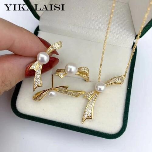 YIKALAISI New Arrivals 925 Sterling Silver Natural Freshwater Pearl Sets For Women 7-8mm Pearl Size Pendants Earrings Rings