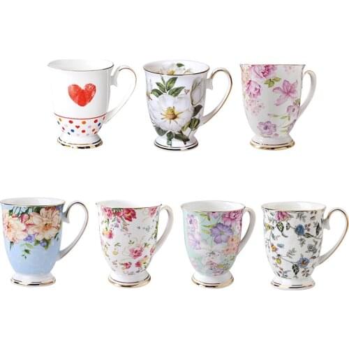 300ml Bone China Funny Coffee Mug Porcelain Floral Painting Vintage Countryside Tea Cup Ceramic Mug Luxury British Afternoon Tea
