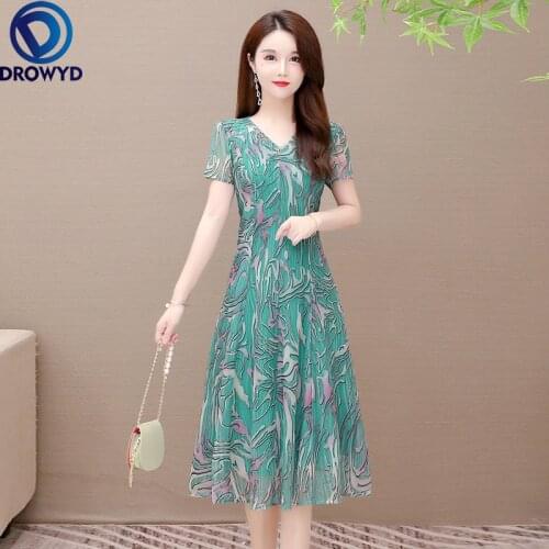 2021 Beach Blue Print Midi Dress for Women Summer Fashion Short Sleeve V-neck Bodycon Dress Elegant Boho Party Dresses Vestidos