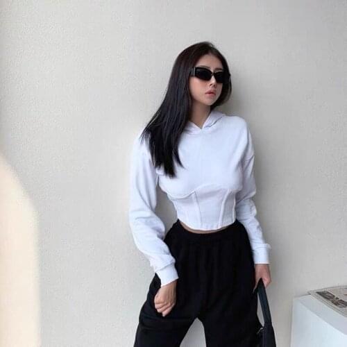 Winter new style hoodies women personality waist short long-sleeved sweatshirt fashion ins casual sports wind top