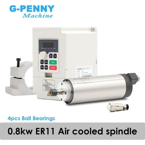 220V 800W ER11 Air cooled spindle motor 4 bearings Precision 0.01 & 0.8kw VFD inverter & 65mm aluminium bracket clamp
