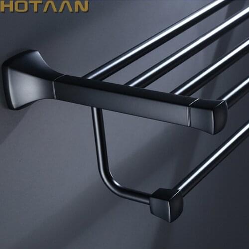 40/50/60cm Black Towel Rack Wall-mounted Black Oil Brushed Aluminum Towel Holder with Hook Bathroom Accessories Bath Shelves