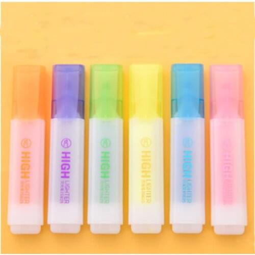 6 colors / pack Highlighter Cartoon Cute Creative Candy Colored Pens Highlight marker student stationery supplies