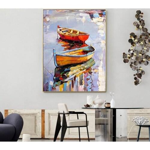 Abstract Boat Oil Painting on Canvas for Living Room Colorful Graffiti Wall Art Poster and Print Picture Decorative Paintings