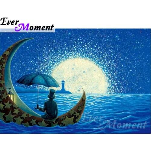 Ever Moment DIY Diamond Painting Cross Stitch Man Watching Lighthouse Mosaic Full Square Drills Home Decoration ASF1122