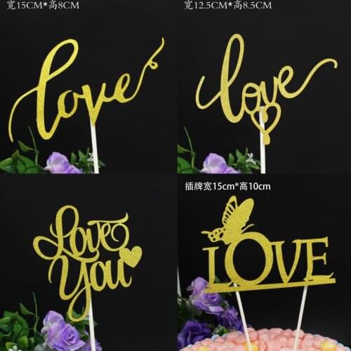 10pcs/set Shiny Wedding Cake Topper LOVE Valentines Day Cake Decor Mariage Anniversary Birthday Party Baking Dessert Cupcake