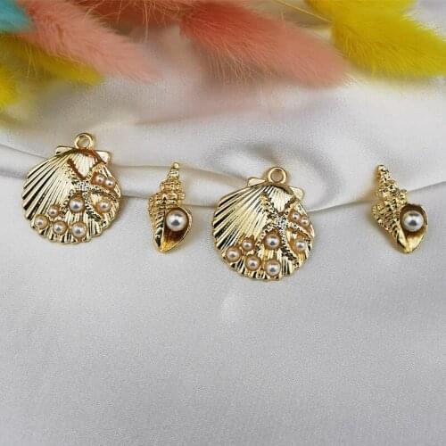 10Pcs/Lot Diy Handmade Jewelry Accessories European and American Style Alloy Oil Drop Shell Starfish Pearl Keychain Pendant