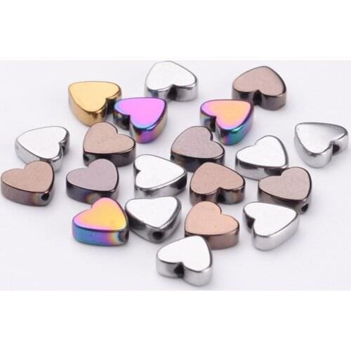 PandaHall 20pcs 6x6x2mm Non-magnetic Synthetic Hematite Loose Jewelry Making DIY Beads Strands, Grade A Sweet Heart Mixed Color