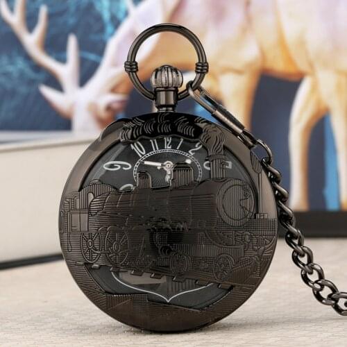 Hollow Hand Crank Music Quartz Pocket Watch Playing Music Fob Chain Watch Locomotive Art Collectibles Best Gifts for Men Women