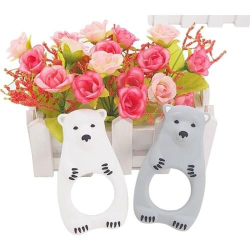 Chenkai 10PCS Silicone Ploar Bear Teether Baby Animal Teether For DIY Baby Nursing Chewing Teether Chain Pendant Necklace Toy