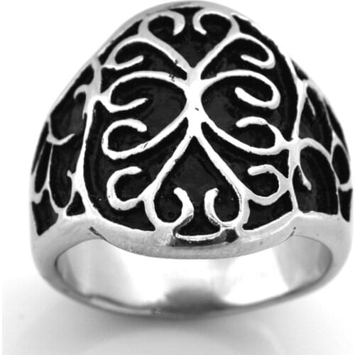 FANSSTEEL Stainless Repousse Spiral Vine Classic Flower Ring FSR08W67