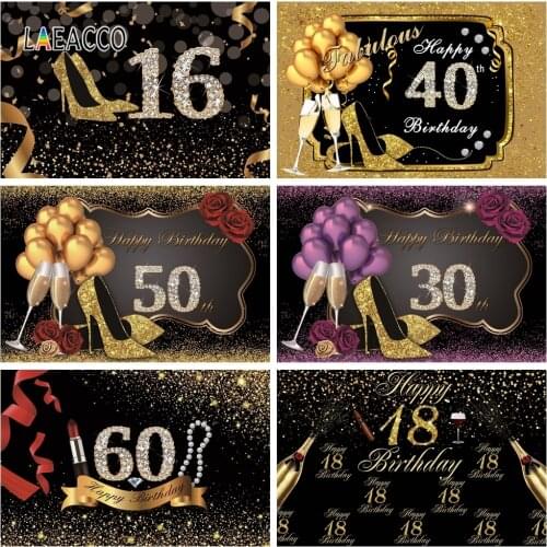 Laeacco 30 40 60 50th Birthday Photophone Balloons High Heels Photography Backgrounds Photo Backdrops Party Decor Banners Props