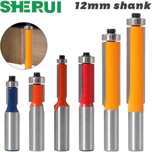 SHERUI 1pc 12mm Shank 2" 3" Flush Trim Router Bit with Bearing for Wood Template Pattern Bit Tungsten Carbide Milling Cut