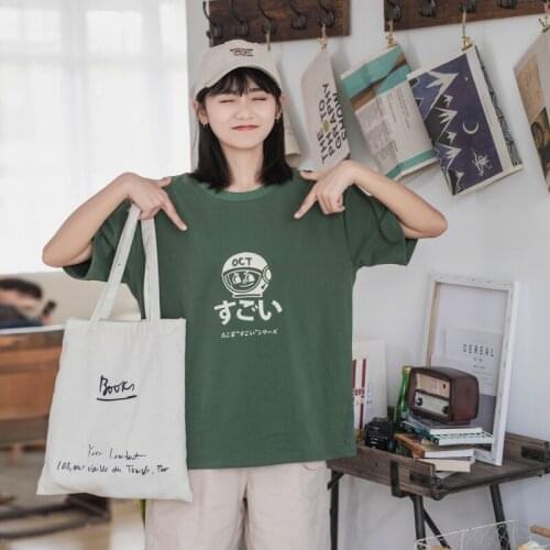 T-shirt Female Summer 2020 Japanese New Cartoon Print Half Sleeve Round Neck Loose Bf Wild Student Short Sleeve