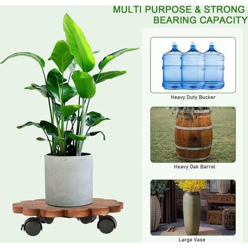 HGHO 2 Pack 10 Inch Lockable Plant Caddy Wood Patio Potted Plant Stand Round Plant Roller with 360° Rotating Wheels