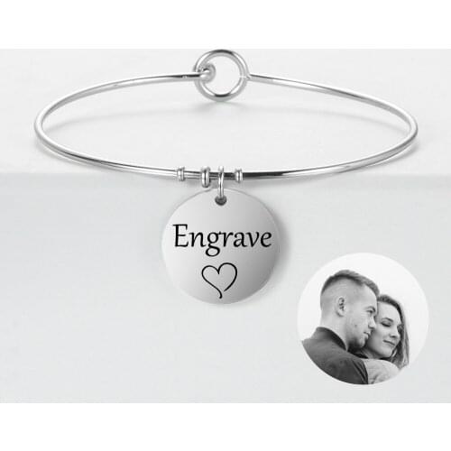 Customized Photo Name ID Bangle Stainless Steel Personalize Bracelets & Bangles Anniversary Gifts for Womens SL-109
