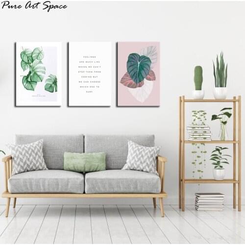 Green Pink Leaf Nordic Canvas Paintings Simple HD Pictures Decor Art Painting Nordic Style Children Decoration
