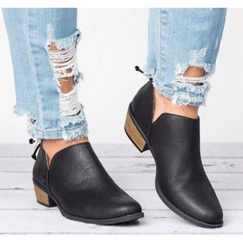 Winter Autumn classic Ankle Women Boots Square Heel Slip On Women Female High Heels Single Shoes Pointed Toe Casual Ladies