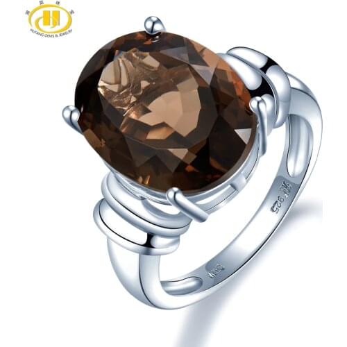 Hutang Engagement Ring 8.97ct Natural Smoky Quartz Solid 925 Sterling Silver Wedding Fine Fashion Stone Jewelry For Womens Gift