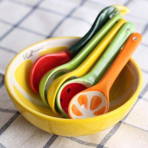 Creative Hand Painted Fruit Spoon Ceramic Spoon Olive Oil Tank Kitchen Seasoning Tools Solid Kitchen Tools Cute Spoon 2021
