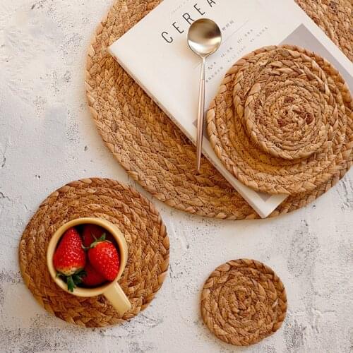Round Straw Woven Nordic Style Non-slip Kitchen Placemat Coaster Insulation Pad Dish Coffee Cup Table Mat Home Decor 51017