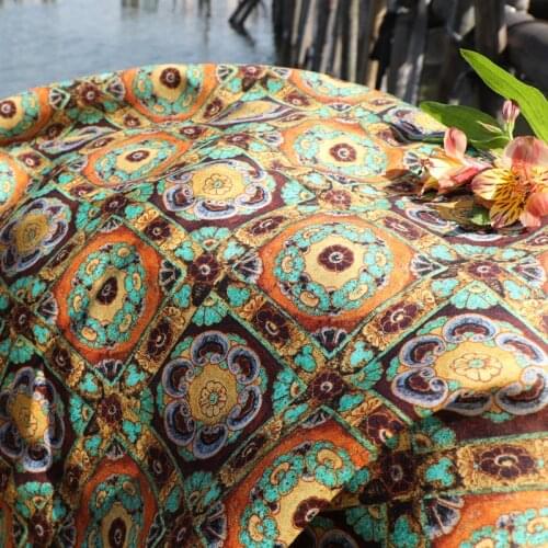 Square DunhuangMurals High Quality Natural 100% Pure Ramie Cloth Printed Fabric For Dresses Robe Summer Thin DIY Handmade Sewing