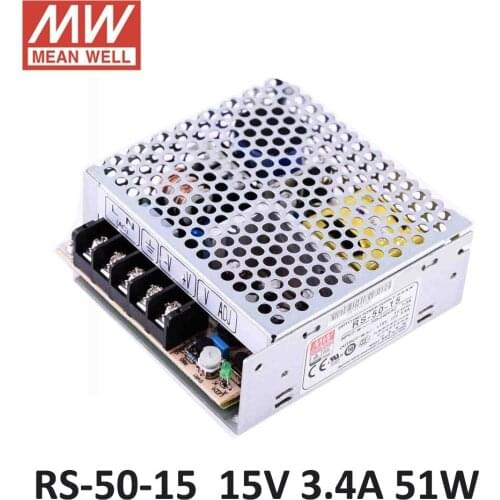 Laboratory Power supply 15V 3.4A 51W RS-50-15 Meanwell Switching Power Supply 85-264VAC input Mean Well 15V power supply source
