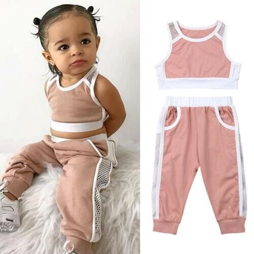 Summer Sport Kids Toddler Baby Girls Outfits Clothes Sleeveless Mesh Vest Crop Tops+Short Pants Set 0-5T