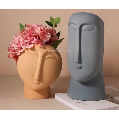 Nordic Ins Minimalist Ceramic Abstract Vase Black and White Human Face Creative Display Room Decorative Figue Head Shape Vase