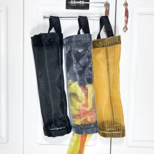 Reusable Home Grocery Storage Bag Holder Wall Hanging BagVegetable Fruit Storage Bag Dispenser Plastic Mesh Kitchen Organizer